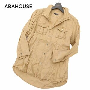 ABAHOUSE Abahouse spring summer [ flax linen100%] collar wire * 7 minute sleeve stand-up collar work shirt Sz.3 men's C4T01829_3#A