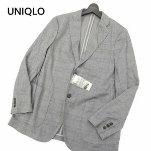 【新品 未使用】 UNIQLO ユニクロ 通年 グレンチェック★ コンフォート テーラード ジャケット Sz.XL　メンズ 灰 大きい　C4T01835_3#O