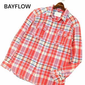 BAYFLOW ベイフロー 通年 長袖 サマー ワッフル★ ワーク チェック シャツ Sz.4　メンズ 赤　C4T01921_3#C