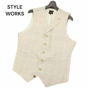 STYLE WORKS スタイルワークス 春夏 【麻 リネン】 ウインドウペン チェック 切替 ベスト ジレ Sz.48　メンズ　C4T01845_3#M