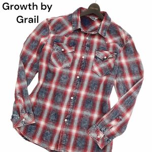 Growth by Grail グロースバイグレイル 通年 長袖 ウォッシュ加工★ ウエスタン インディゴ チェック シャツ Sz.3L　メンズ　C4T01850_3#C