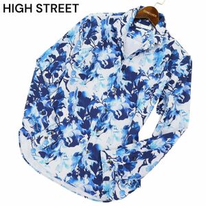 22SS★ HIGH STREET ハイストリート 通年 襟ワイヤー★ 長袖 花柄 フラワー × ストライプ シャツ Sz.S　メンズ 紺 日本製　C4T01967_3#C