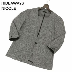 HIDEAWAYS NICOLE ハイダウェイ ニコル 春夏 メランジ★ 7分袖 1B ノーカラー ジャケット Sz.48　メンズ グレー　C4T01986_3#M