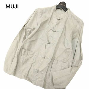 MUJI 無印良品 春夏 長袖 【麻★リネン100%】 カンフー チャイナ シャツ Sz.S-M　メンズ グレー　C4T02075_3#A