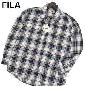 [ new goods unused ] FILA filler through year long sleeve Logo embroidery * check shirt Sz.XL men's large size Golf also C4T02093_3#C