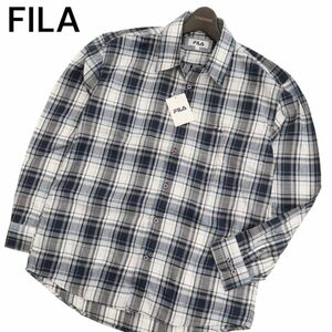 【新品 未使用】 FILA フィラ 通年 長袖 ロゴ刺繍★ チェック シャツ Sz.XL　メンズ 大きいサイズ ゴルフにも　C4T02093_3#C