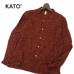 SHIRT KATO` カトー 通年 長袖 格子 チェック★ レーヨン ビンテージデザイン★ワーク シャツ Sz.M　メンズ 赤　C4T02182_3#C