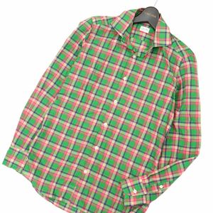 イタリア製★ Glanshirt グランシャツ SLOWEAR 春夏 長袖 チェック★ シャツ Sz.37/14 1/2　メンズ 緑　C4T02147_3#A