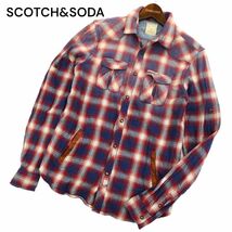 SCOTCH&SODA スコッチ&ソーダ 通年 長袖 USED加工★　ウエスタン チェック シャツ Sz.M　メンズ　C4T02245_3#C_画像1