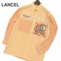 90s★ビンテージ LANCEL PARIS ランセル 春夏 長袖 刺繍★ ボタンダウン ストライプ シャツ Sz.M　メンズ 日本製　C4T02369_3#A_画像1