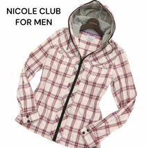 NICOLE CLUB FOR MEN ニコルクラブ フォーメン 通年 フーディー 長袖 ワーク チェック★ シャツ パーカー Sz.46　メンズ　C4T02376_3#O_画像1