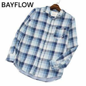 21SS★ BAYFLOW ベイフロー 春夏 パームツリー刺繍 Wガーゼ 長袖 チェック シャツ Sz.2　メンズ　C4T02316_3#A