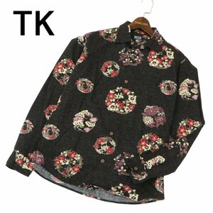 TK Takeo Kikuchi through year peace pattern floral print flower total pattern * long sleeve shirt Sz.3 men's C4T02313_3#C