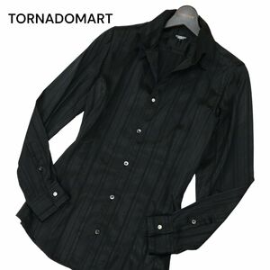 TORNADOMART トルネードマート 通年 クリスタル ボタン★ 光沢 長袖 スリム ストライプ シャツ Sz.M　メンズ 黒 日本製　C4T02298_3#C