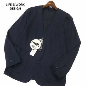 【新品 未使用】 LIFE & WORK DESIGN ライフ&ワークデザイン 通年 ノーカラー 3B ジャケット Sz.M　メンズ ネイビー　C4T02418_3#O