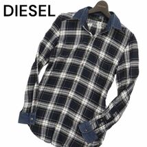 DIESEL ディーゼル 通年 ロゴプレート★ デニム使い 長袖 チェック シャツ Sz.XS　メンズ　C4T02490_3#C_画像1