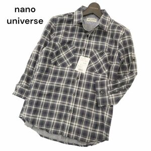 【新品 未使用】 nano universe ナノユニバース 春夏 7分袖 マドラスチェック ワーク シャツ Sz.S　メンズ 日本製　C4T02455_3#A