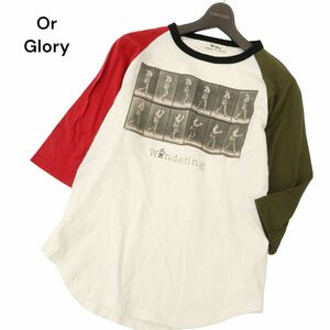 Or Glory オアグローリー 春夏 7分袖 プリント★ ラグラン カットソー Tシャツ Sz.M　メンズ 日本製　C4T02622_3#A