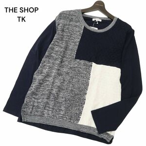 新品 未使用★ THE SHOP TK タケオキクチ 通年 カラーブロック 切替 コットン ニット セーター Sz.XL　メンズ 大きいサイズ　C4T02619_3#C