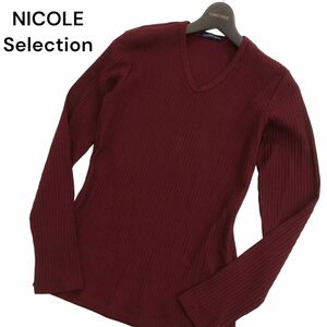 21ss★ NICOLE Selection ニコル セレクション 通年 長袖 Vネック カットソー ロンTシャツ Sz.46　メンズ 赤 ボルドー　C4T02698_3#F