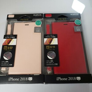 2色セット iPhone XR 手帳型ケース サイドマグネット ストラップ付属 ピンクベージュ レッド