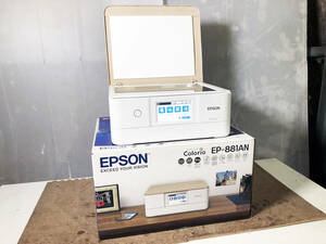 ◎★2019年製★ 中古★EPSON/エプソン　インクジェットプリンター　複合機　ベージュ×白　元箱付き【EP-881AN】D486