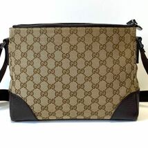 【美品】GUCCI グッチ　ショルダーバッグ　クロスボディ　斜め掛け　GGキャンバス × レザー　ブラウン　メンズ　レディース_画像3