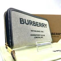 1円【極美品】BURBERRY バーバリー ラウンドファスナー 長財布 ホースフェリー 本革 ジップウォレット ブラック ホワイト メンズ エルモア_画像1