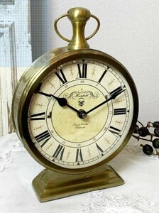 モダンアンティーク調　インド輸入　ゴールド色　ローマ字の　置時計