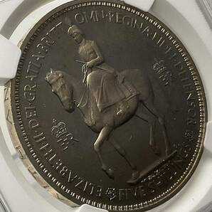 【準最高鑑定】 1953 イギリス クラウン 白銅貨 エリザベス2世 戴冠記念 NGC PF67 Ultra CAMEO Crown Britain Coronationの画像9