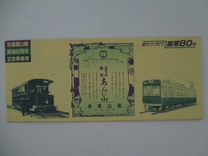 28・鉄道切符・京福嵐山線開通80周年記念乗車券