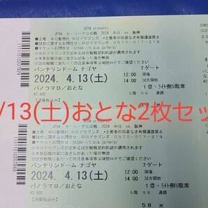 4/13(土)　パノラマB席の2枚セット(2連番座席)　中日ドラゴンズ 対 阪神タイガース　バンテリンドームナゴヤ