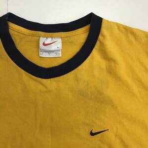 《 H 306》NIKE ナイキ 半袖Tシャツ リンガーT ワンポイント トップス Lサイズ 黄色 1円スタート アメリカ古着 古着卸