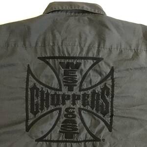 《 H 418》 Jesse James Work Wear WEST COAST CHOPPER 半袖シャツ 刺繍 Lサイズ グレー トップス 1円スタート アメリカ古着 古着卸