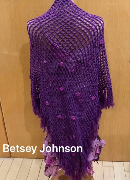 未使用 BetseyJohnson ベッツイジョンソン パーティー ロングショール ストール パープル 小花 