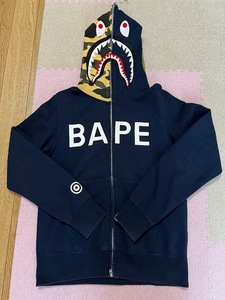 ★M★　BAPE 1st camo yellow×black BAPE logo Shark full zip hoodie　エイプ　ベイプ　シャーク　迷彩　カモ　パーカー　フーディー