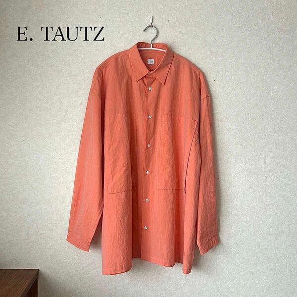 【美品】E. TAUTZ イートウツ　ビックポケットシャツ　オレンジ　Lサイズ　 シャツ SHIRT 長袖シャツ