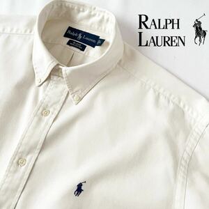 (美品) ラルフローレン ブレイクRalph Lauren BLAKEボタンダウン オックスフォード 長袖 シャツ L アイボリー ホワイト ワイドフィット 