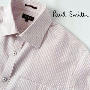 (美品) ポールスミス コレクション Paul Smith collection ストライプ 長袖 シャツ L シャツ ホワイト レッド ワイド ピンストライプ 