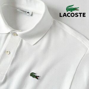 (美品) ラコステ LACOSTE 長袖 ポロシャツ 5 (L)ホワイト 鹿の子 シャツ L1312A