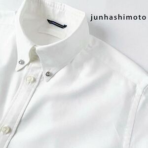 (美品) ジュンハシモト junhashimoto ボタンダウン サイドジャージ 長袖シャツ 3 (M) ホワイト 白 ピマコットン シャツ 