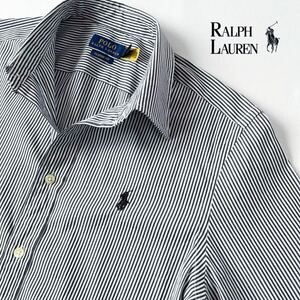 ( beautiful goods ) Ralph Lauren RALPH LAUREN button down stripe stretch long sleeve shirt lady's 6 165/92A ( Japan L) black white 