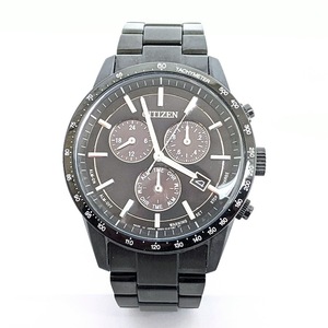 【18325】★極美品★ CITIZEN シチズン ECO-DRAIVE エコドライブ E820-S096090 ソーラー クロノグラフ 時計 黒 ブラック 稼働品 動作品