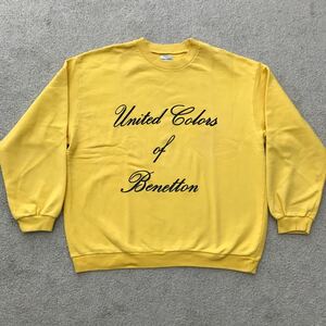 90s UNITED COLORS OF BENETTON ベネトン ビンテージ スウェット SWEAT イエロー メンズ LARGE トレーナー 筆記体 3段プリント 本国仕様