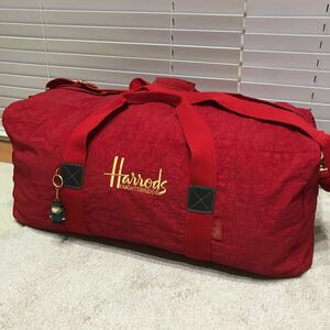 美品 Harrods ハロッズ 英国 老舗高級百貨店 ナイロン ダッフルバッグ ボストンバッグ 大容量 ドアマン キーホルダー付 ビンテージ