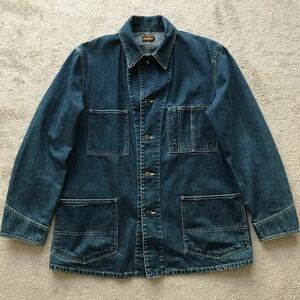 SLAP SHOT スラップショット デニム カバーオール ビンテージ 復刻 DENIM COVERALL 4つポケ ダブルステッチ ワークジャケット LARGE 濃紺