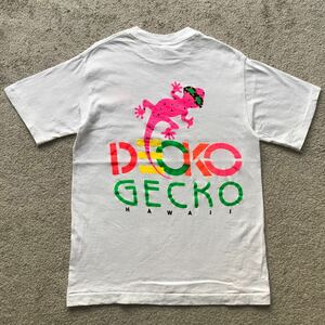 美品 90s USA製 GECKO HAWAII ゲッコー ハワイ Tシャツ SOF TEE (tee jays) SMALL 白 袖/裾シングル ビンテージ SURF BEACH サーフ ビーチ