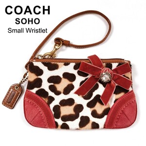 【レア】COACH コーチ ソーホー オセロットヴィンテージ スモール リストレットVintage CoachSoho Ocelot Wristlet 豹柄 ハラコ ミニポーチ