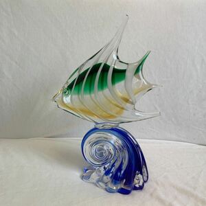 ガラス工芸 置物 エンゼルフィッシュ ガラス製 高さ約３０cm 手作り品