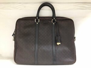 送料無料 1円～ GUCCI グッチ ディアマンテ ブリーフケース ビジネスバッグ 201480 PVC×レザー ハンドバッグ ブラウン系 ゴールド金具